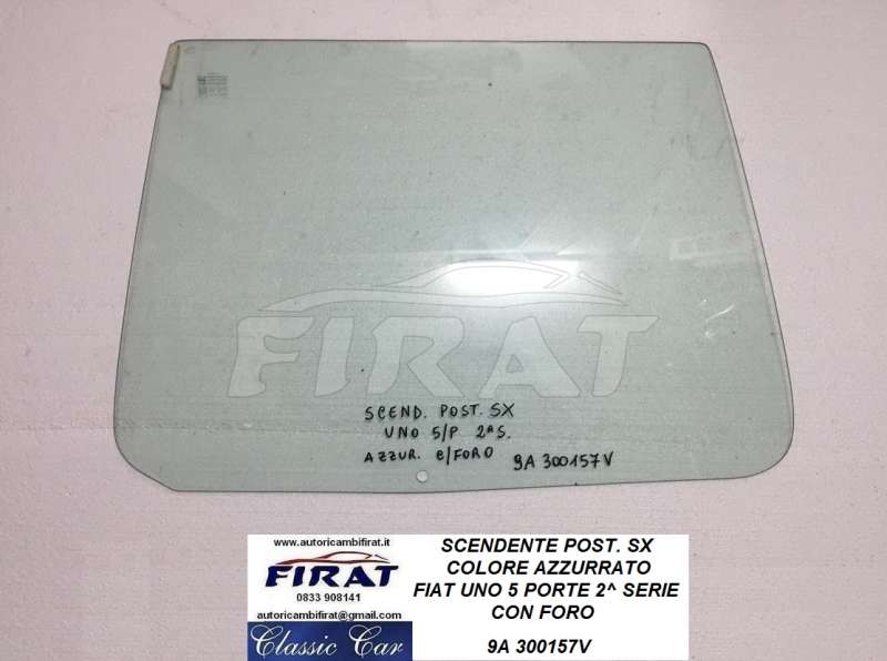 VETRO SCENDENTE FIAT UNO 5 PORTE 2^ SERIE POST.SX AZZURRATO